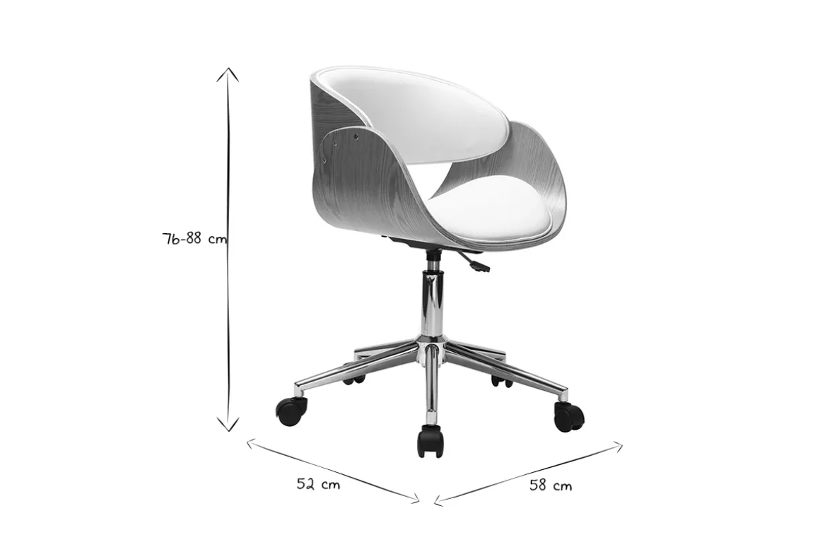 Miliboo Fauteuil De Bureau|Fauteuil De Bureau Petit Prix-Chaise de bureau à roulettes design blanc, bois clair et acier chromé BENT