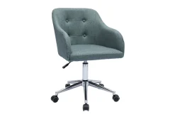 Miliboo Fauteuil De Bureau|Fauteuil De Bureau Petit Prix-Chaise de bureau capitonnée à roulettes en tissu effet velours texturé vert de gris et métal chromé BALTIK