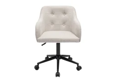 Miliboo Fauteuil De Bureau|Fauteuil De Bureau Petit Prix-Chaise de bureau capitonnée à roulettes en tissu effet velours texturé beige et métal noir BALTIK