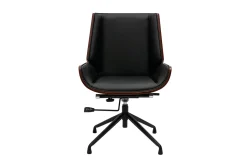 Miliboo Fauteuil De Bureau-Chaise de bureau design pivotante 360° noir, bois foncé noyer et métal noir CURVED