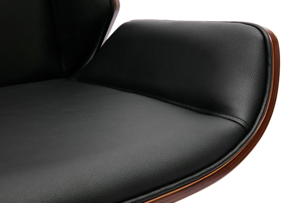 Miliboo Fauteuil De Bureau-Chaise de bureau design pivotante 360° noir, bois foncé noyer et métal noir CURVED