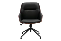 Miliboo Fauteuil De Bureau-Chaise de bureau design pivotante 360° noir, bois foncé et métal noir MARLOW