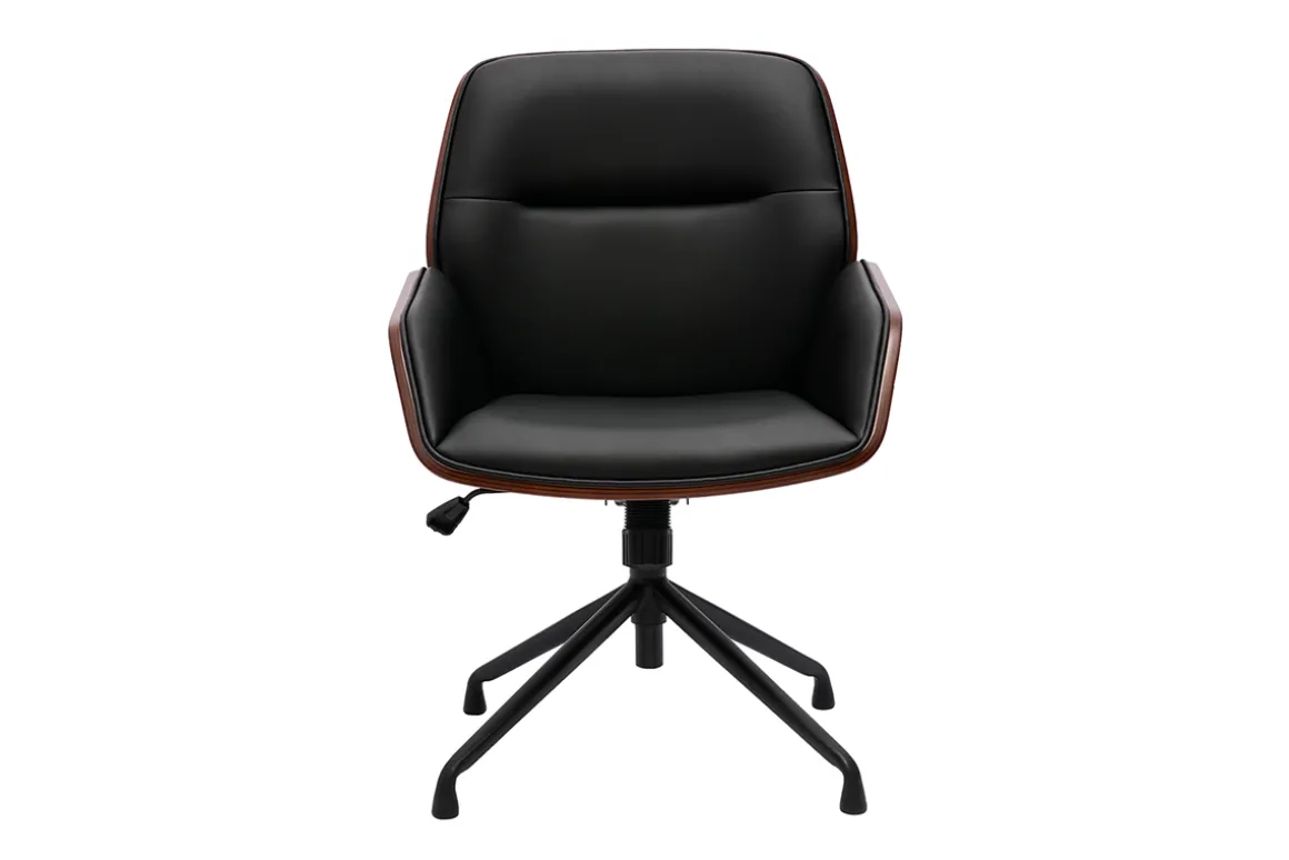 Miliboo Fauteuil De Bureau-Chaise de bureau design pivotante 360° noir, bois foncé et métal noir MARLOW