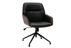 Miliboo Fauteuil De Bureau-Chaise de bureau design pivotante 360° noir, bois foncé et métal noir MARLOW