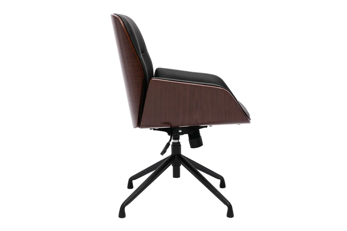Miliboo Fauteuil De Bureau-Chaise de bureau design pivotante 360° noir, bois foncé et métal noir MARLOW
