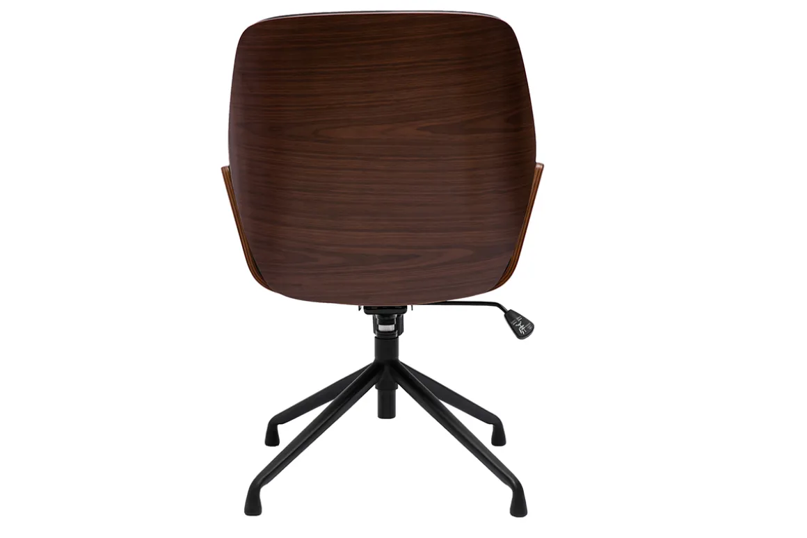 Miliboo Fauteuil De Bureau-Chaise de bureau design pivotante 360° noir, bois foncé et métal noir MARLOW