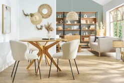 Miliboo Chaise Design-Chaise design blanche en tissu effet laine bouclée et métal noir YDA