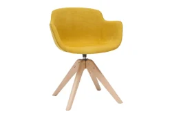 Miliboo Chaise Design-Chaise design en tissu effet velours jaune moutarde et bois clair massif AARON