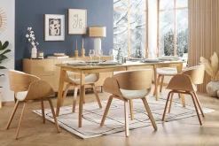 Miliboo Chaise Design-Chaise design en tissu effet laine bouclée blanc et bois clair BENT