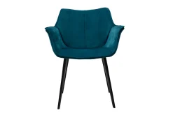 Miliboo Chaise Design-Chaise design en tissu velours bleu pétrole et métal noir VOLO