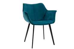 Miliboo Chaise Design-Chaise design en tissu velours bleu pétrole et métal noir VOLO
