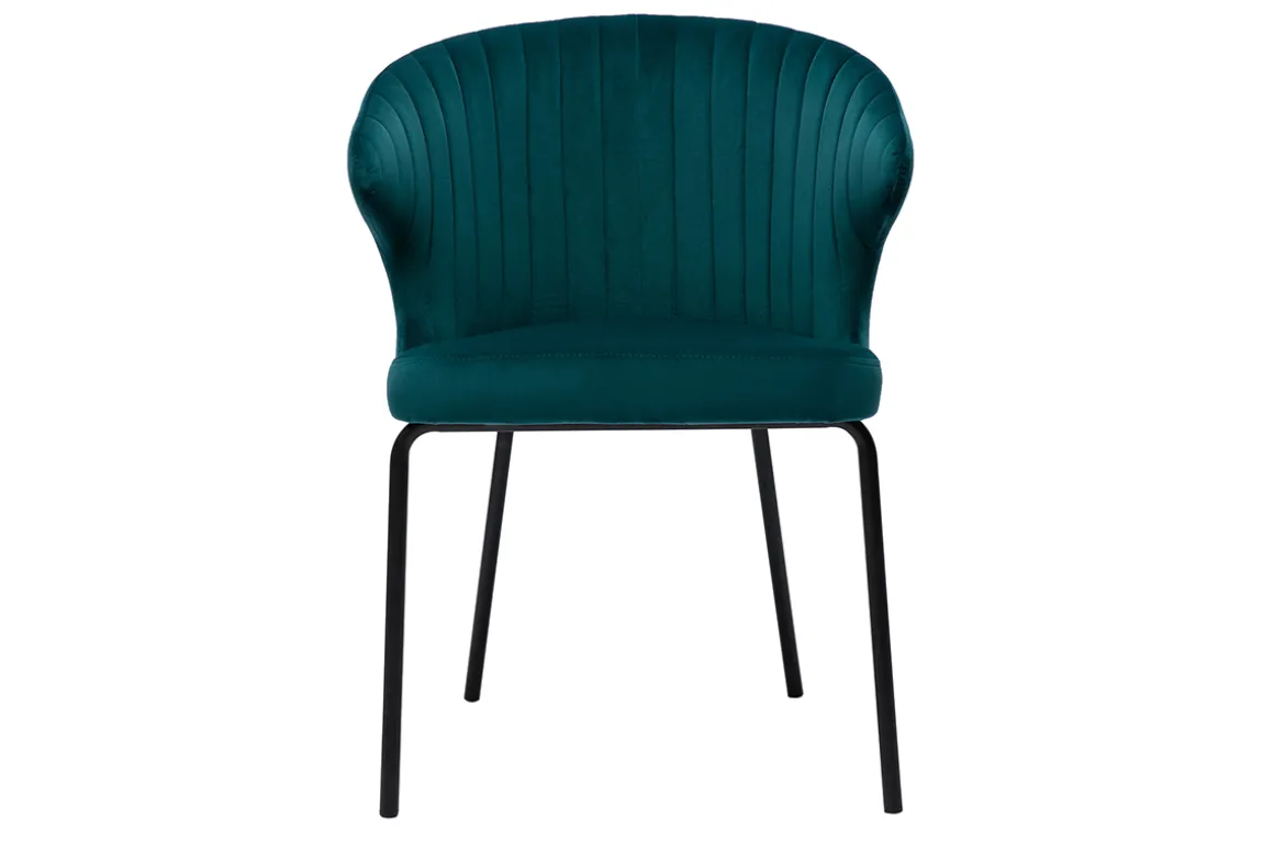 Miliboo Chaise Design-Chaise design en tissu velours gaufré bleu canard et métal noir REQUIEM