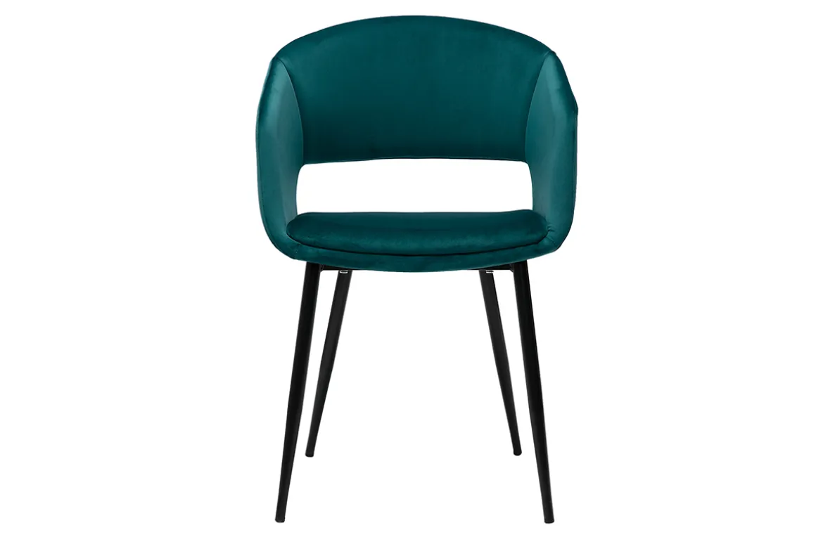 Miliboo Chaise Design-Chaise design en tissu velours bleu pétrole et métal noir PRISMA