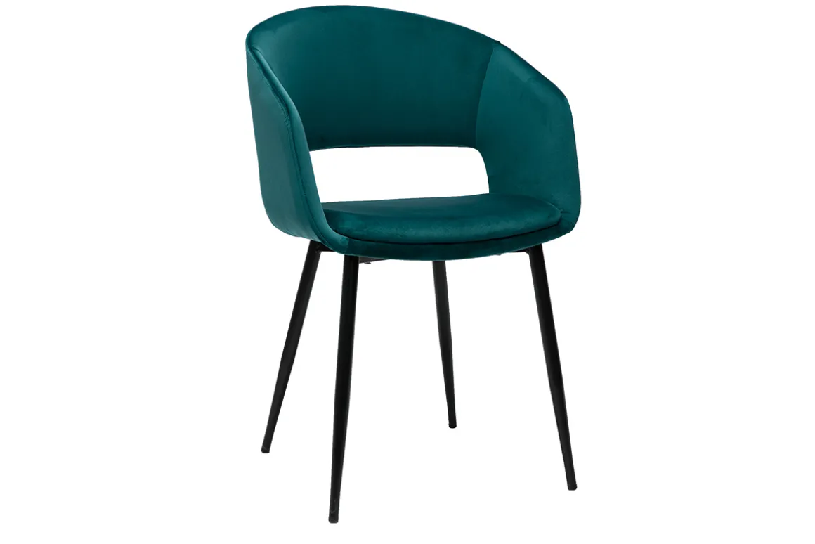 Miliboo Chaise Design-Chaise design en tissu velours bleu pétrole et métal noir PRISMA