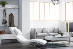 Miliboo Fauteuil Relax|Voir Tous Les Fauteuils-Chaise longue design blanc et acier chromé BARTY