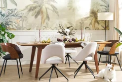 Miliboo Chaise Design-Chaise pivotante 360° en tissu effet velours texturé beige et métal noir COSETTE