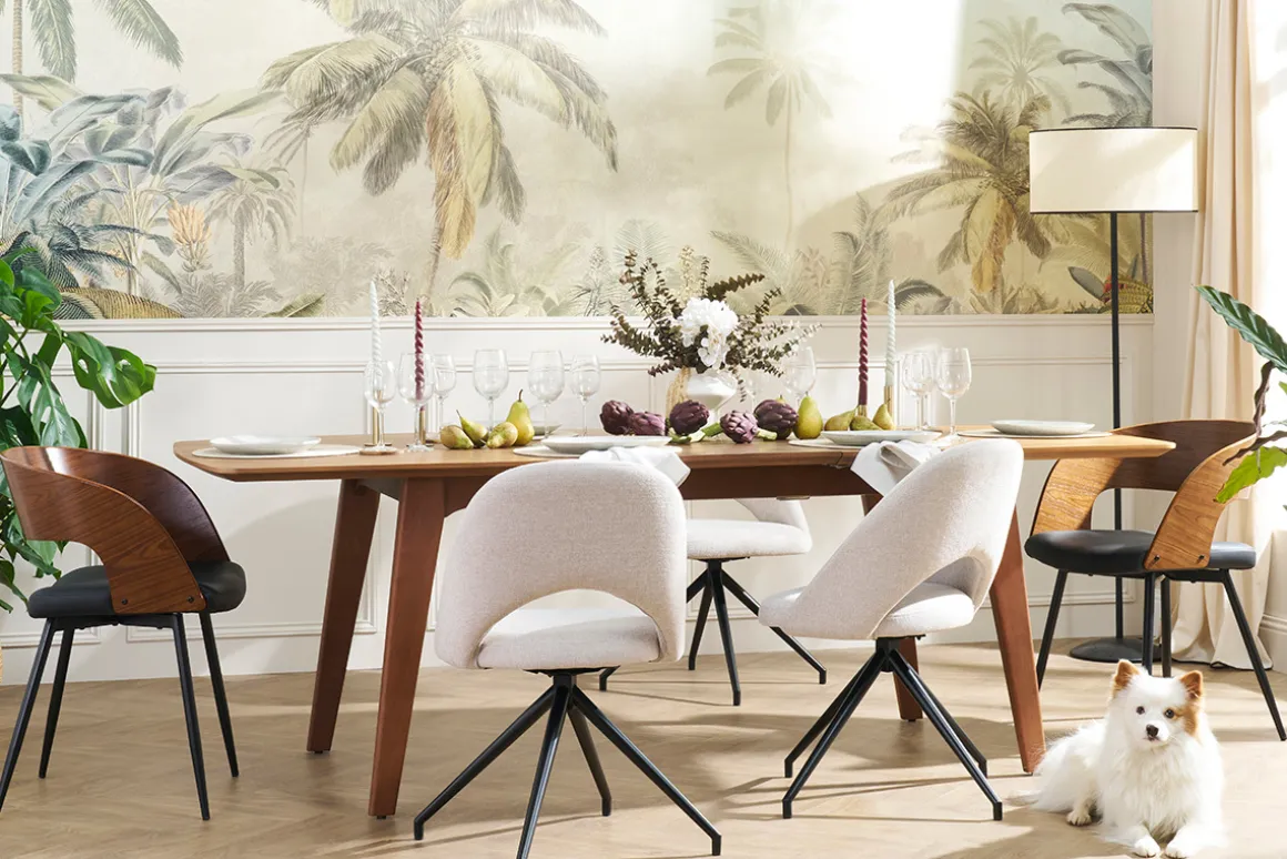 Miliboo Chaise Design-Chaise pivotante 360° en tissu effet velours texturé beige et métal noir COSETTE