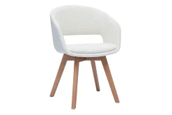 Miliboo Chaise Design-Chaise scandinave en tissu effet laine bouclée blanc et bois clair massif PRISMA