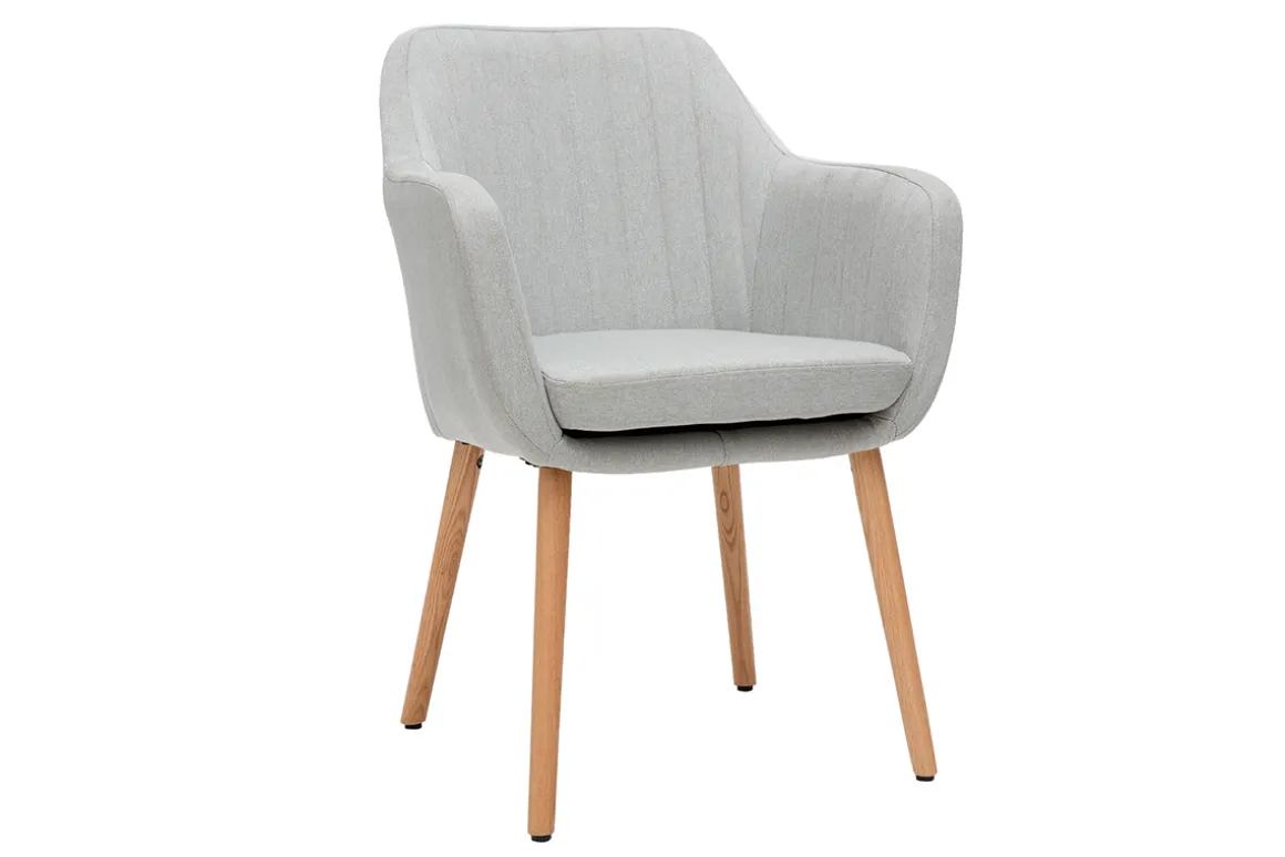 Miliboo Fauteuil Design|Voir Tous Les Fauteuils-Chaise scandinave en tissu gris clair et bois clair ALEYNA
