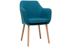Miliboo Fauteuil Design|Voir Tous Les Fauteuils-Chaise scandinave en tissu bleu canard et bois clair ALEYNA
