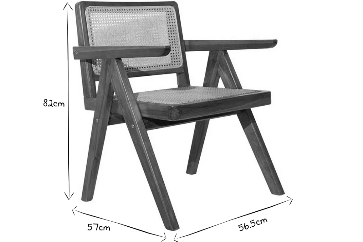 Miliboo Chaise Design|Chaise En Bois-Chaise vintage en bois teck massif et cannage rotin JANNIE