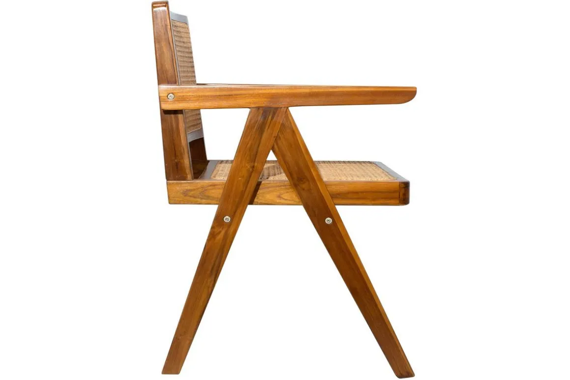 Miliboo Chaise Design|Chaise En Bois-Chaise vintage en bois teck massif et cannage rotin JANNIE