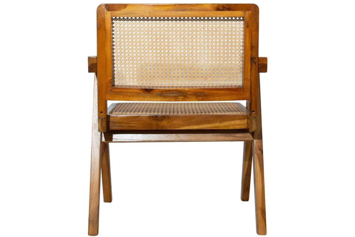 Miliboo Chaise Design|Chaise En Bois-Chaise vintage en bois teck massif et cannage rotin JANNIE