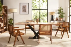 Miliboo Chaise Design|Chaise En Bois-Chaise vintage en bois teck massif et cannage rotin JANNIE