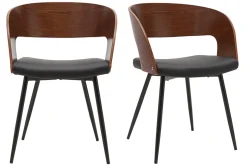 Miliboo Chaise Design|Chaise En Bois-Chaises design bois foncé noyer, assises et métal noirs (lot de 2) RIFF