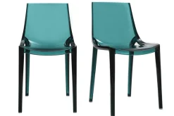 Miliboo Chaise Design|Chaise De Jardin-Chaises design empilables bleu pétrole transparent intérieur - extérieur (lot de 2) YZEL