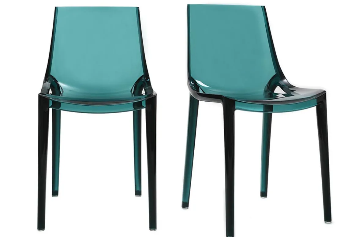 Miliboo Chaise Design|Chaise De Jardin-Chaises design empilables bleu pétrole transparent intérieur - extérieur (lot de 2) YZEL