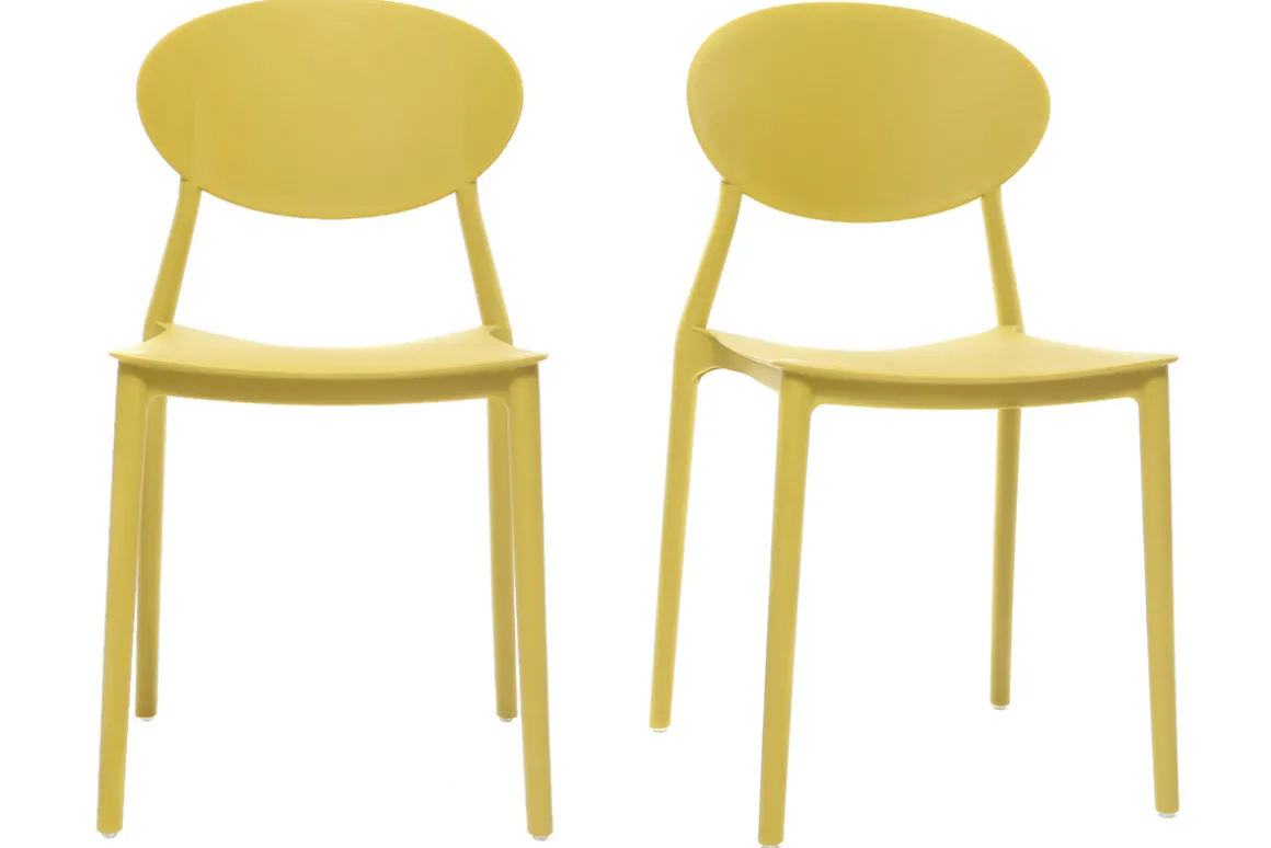 Miliboo Chaise Design|Chaise De Jardin-Chaises design empilables jaunes intérieur - extérieur (lot de 2) ANNA