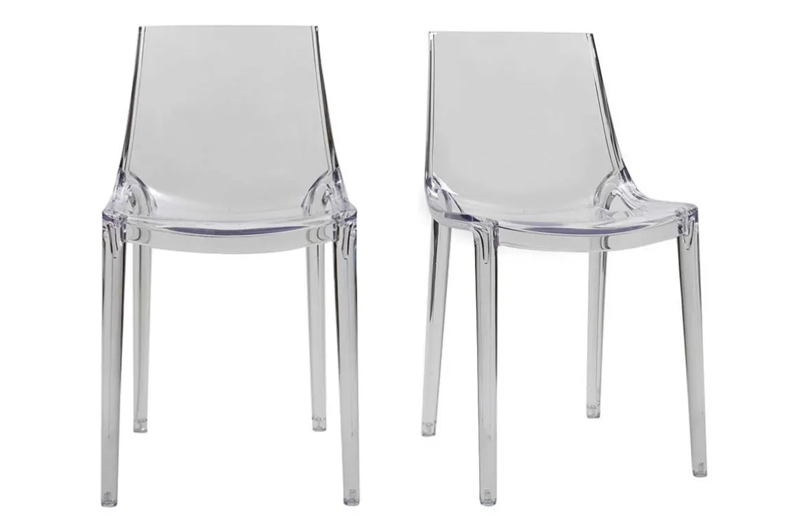 Miliboo Chaise Design|Chaise De Jardin-Chaises design empilables transparentes intérieur - extérieur (lot de 2) YZEL