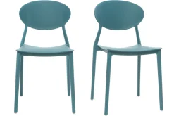 Miliboo Chaise Design|Chaise De Jardin-Chaises design empilables bleu canard intérieur - extérieur (lot de 2) ANNA