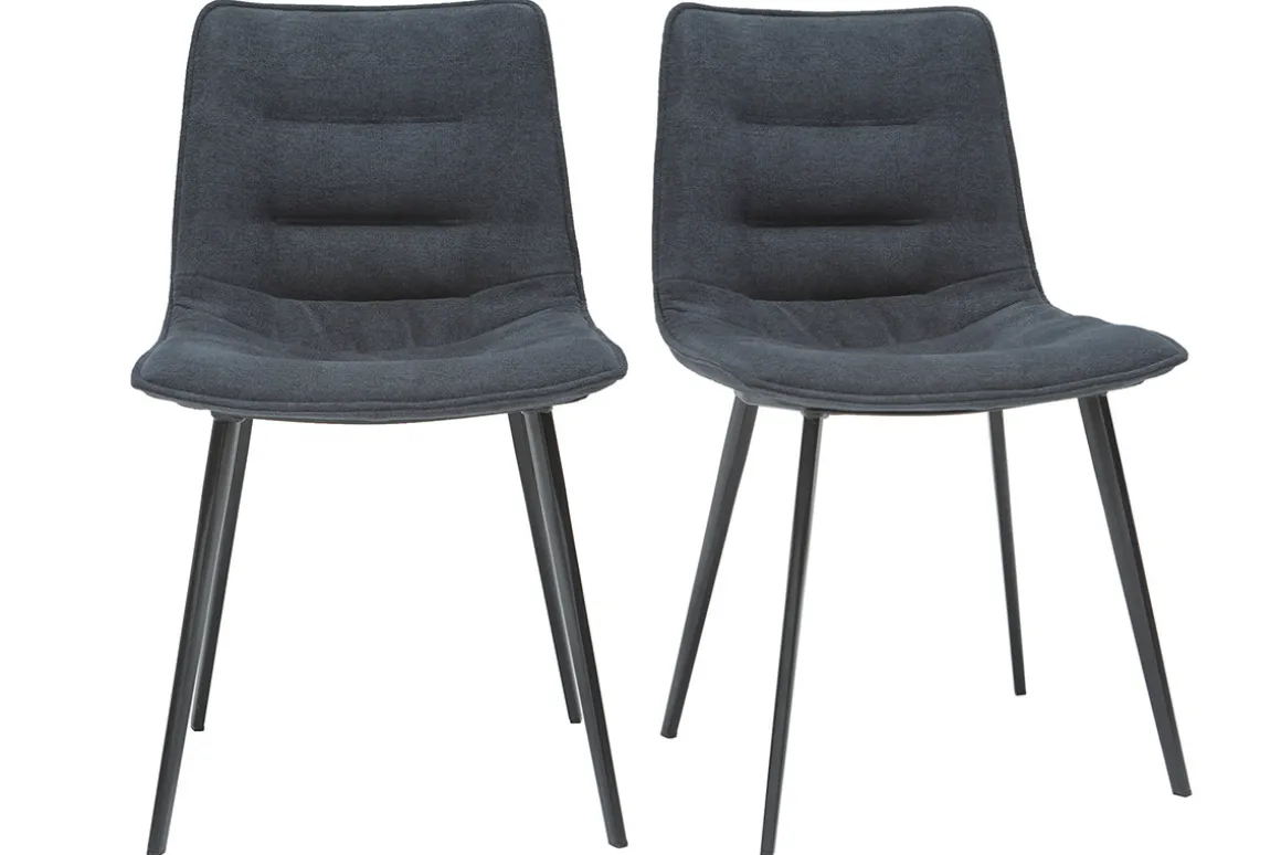 Miliboo Chaise Design-Chaises design en tissu effet velours gris foncé et métal noir (lot de 2) PARKER