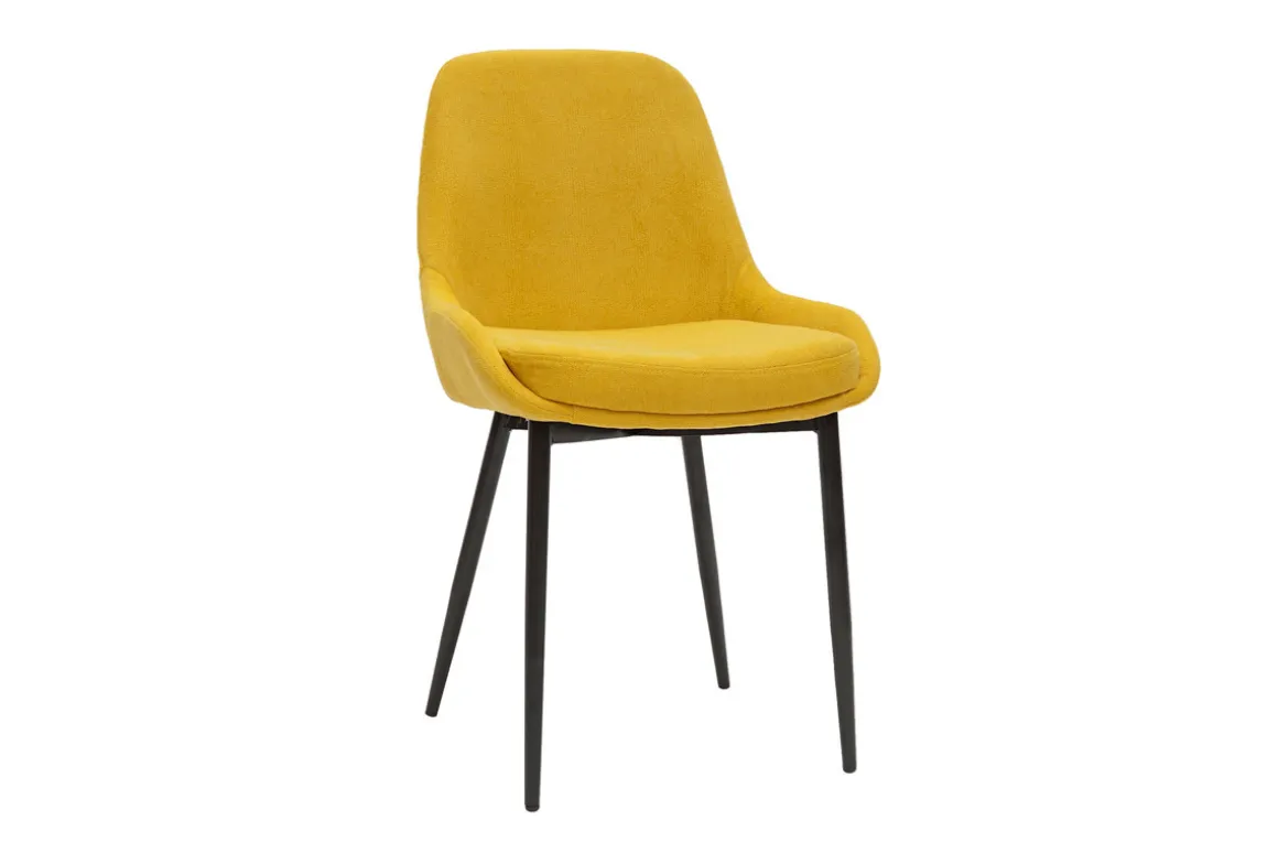 Miliboo Chaise Design-Chaises design en tissu effet velours jaune moutarde et métal noir (lot de 2) HOLO