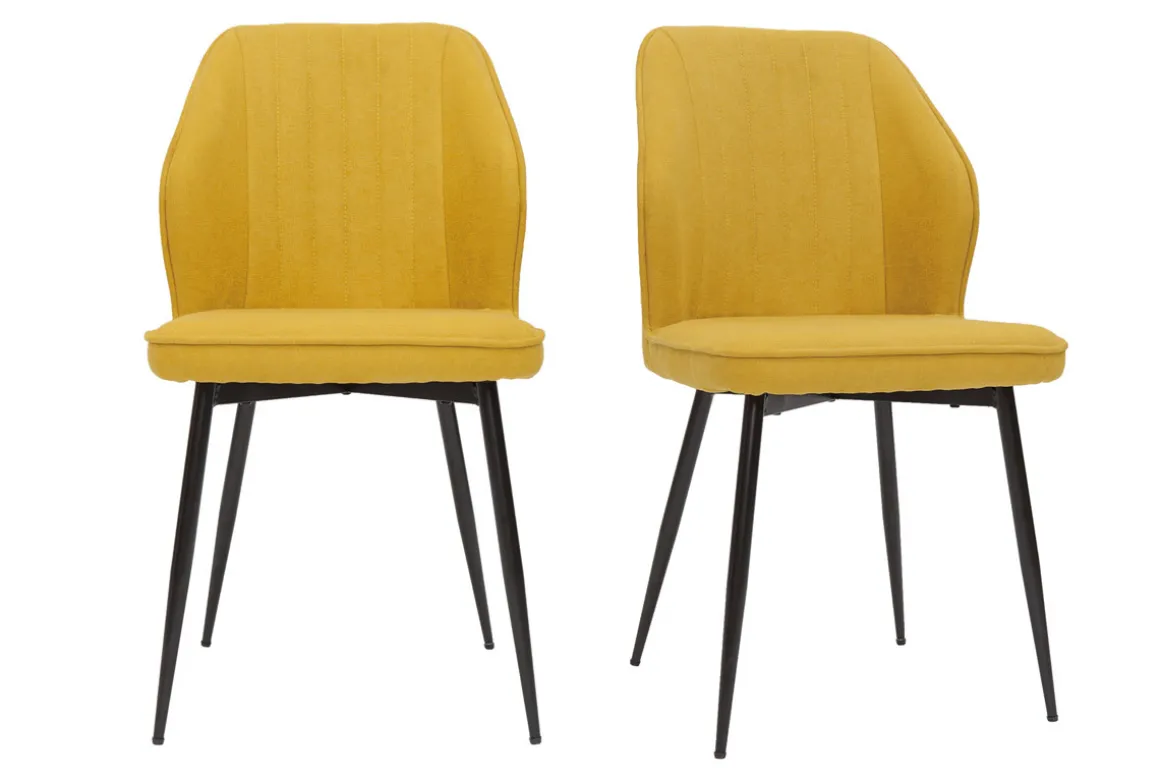 Miliboo Chaise Design-Chaises design en tissu effet velours jaune moutarde et métal noir (lot de 2) FANETTE