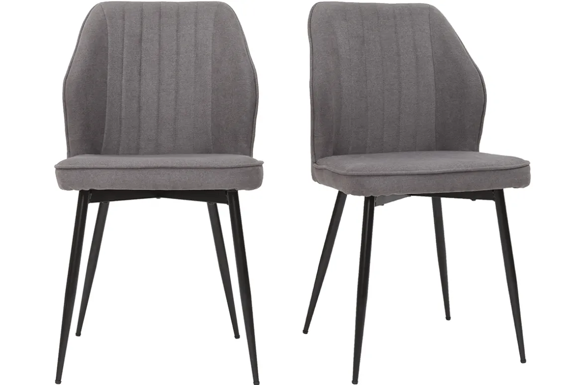 Miliboo Chaise Design-Chaises design en tissu effet velours gris et métal noir (lot de 2) FANETTE