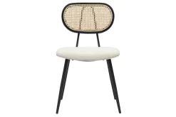 Miliboo Chaise Design-Chaises design en tissu effet laine bouclée blanc cassé, métal noir et cannage rotin naturel (lot de 2) TOLMA