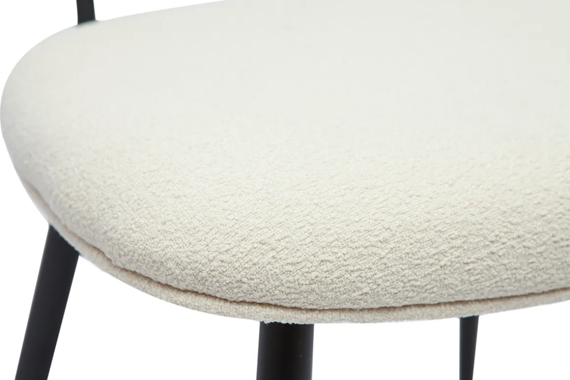 Miliboo Chaise Design-Chaises design en tissu effet laine bouclée blanc cassé, métal noir et cannage rotin naturel (lot de 2) TOLMA