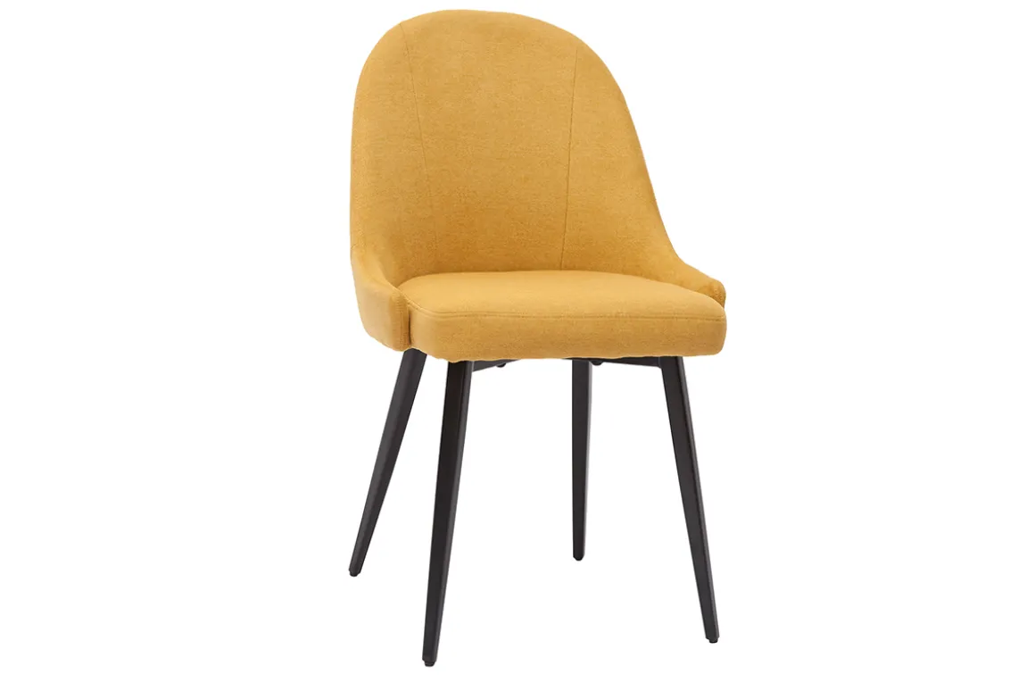 Miliboo Chaise Design-Chaises design en tissu effet velours jaune moutarde et métal noir (lot de 2) REEZ