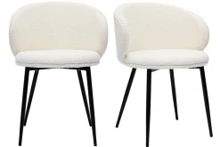 Miliboo Chaise Design-Chaises design en tissu effet laine bouclée écru et métal noir (lot de 2) ROSALIE