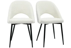 Miliboo Chaise Design-Chaises design en tissu effet laine bouclée blanc et métal noir (lot de 2) COSETTE