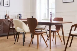 Miliboo Chaise Design-Chaises design en tissu effet laine bouclée blanc et métal noir (lot de 2) COSETTE