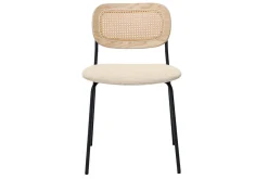Miliboo Chaise Design-Chaises design en tissu effet velours texturé beige, métal noir et cannage rotin (lot de 2) MIRANDA