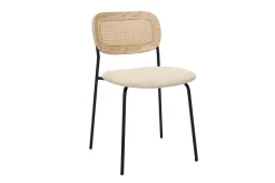 Miliboo Chaise Design-Chaises design en tissu effet velours texturé beige, métal noir et cannage rotin (lot de 2) MIRANDA