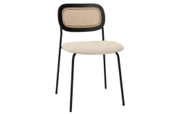 Miliboo Chaise Design-Chaises design en tissu effet velours texturé beige, métal noir et cannage rotin (lot de 2) MIRANDA