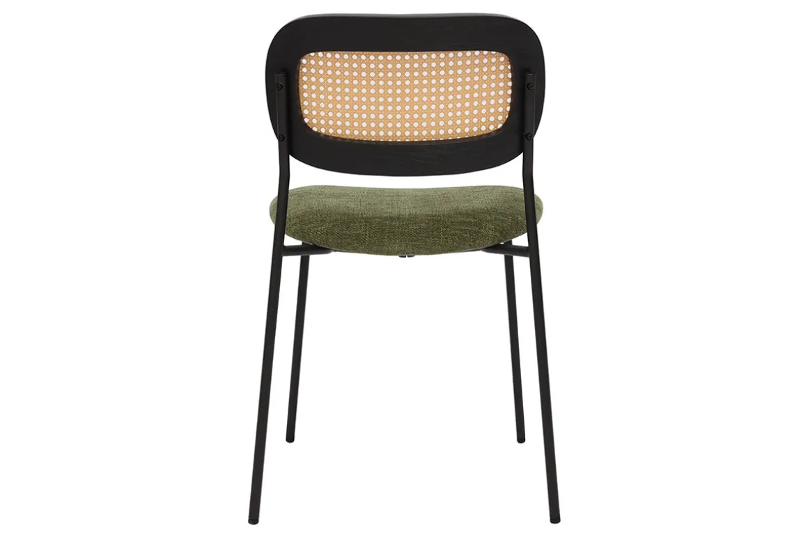 Miliboo Chaise Design-Chaises design en tissu effet velours texturé vert kaki, métal noir et cannage rotin (lot de 2) MIRANDA