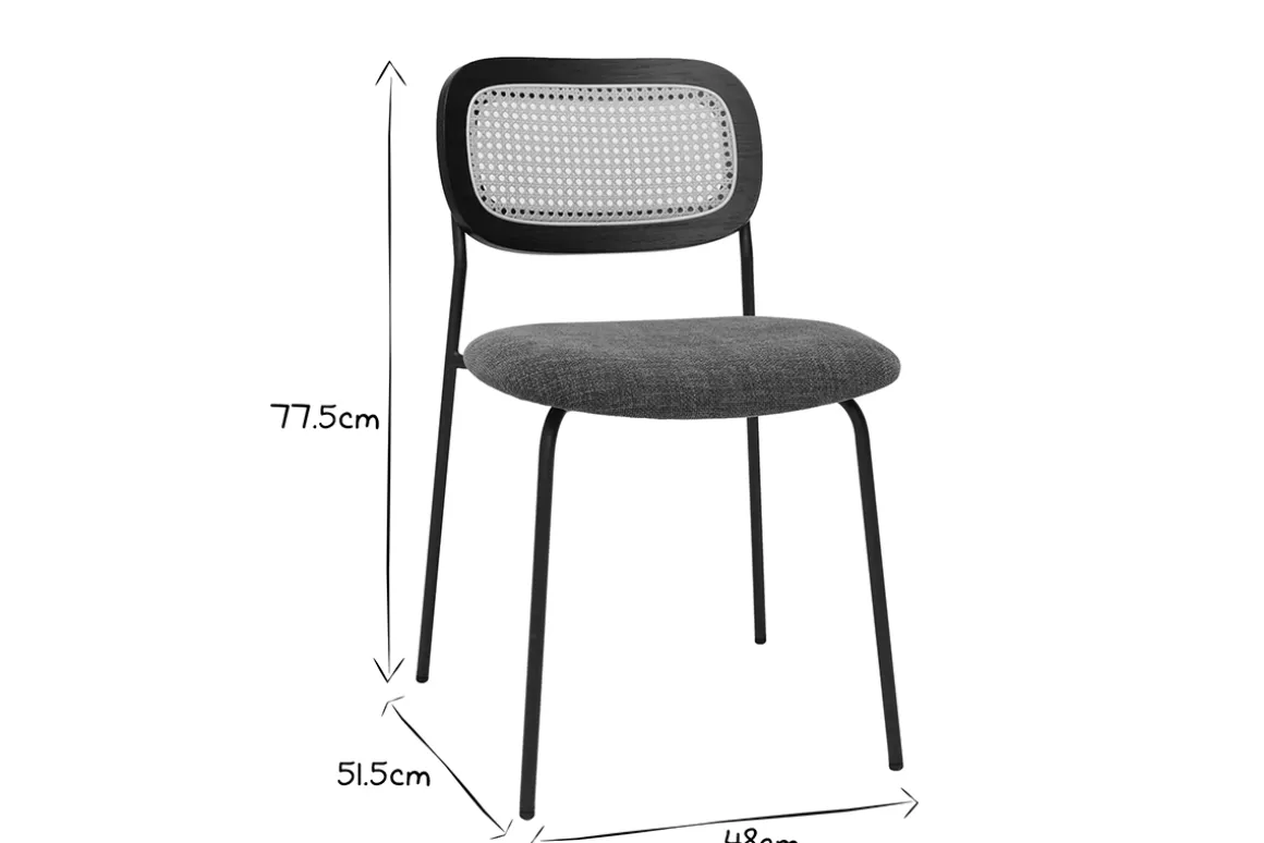 Miliboo Chaise Design-Chaises design en tissu effet velours texturé vert kaki, métal noir et cannage rotin (lot de 2) MIRANDA