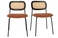 Miliboo Chaise Design-Chaises design en tissu effet velours texturé terre brulée, métal noir et cannage rotin (lot de 2) MIRANDA